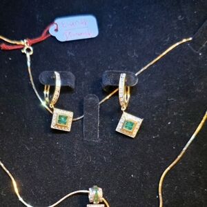 Gold and Green Emerald Earrings